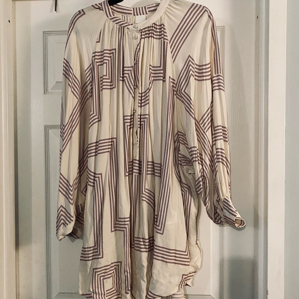 H&M Cream and Brown Geometric Tunic Dress
